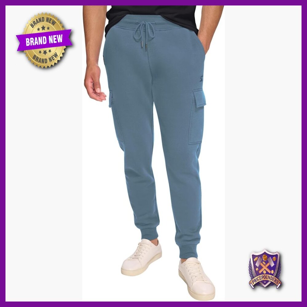 Men's Fleece Cargo Joggers with Embroidered Logo and Drawcord Waist